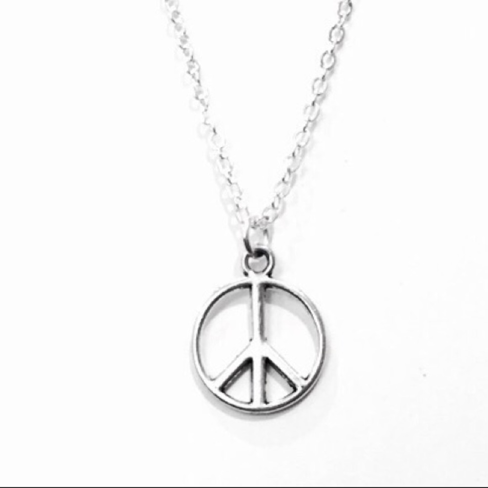 Silver Peace Sign Necklace 18” Sterling Chain